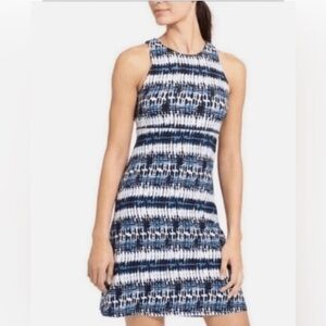 Athleta Santorini Thera Dress in Blue White Ikat Tie Dye. Size Small